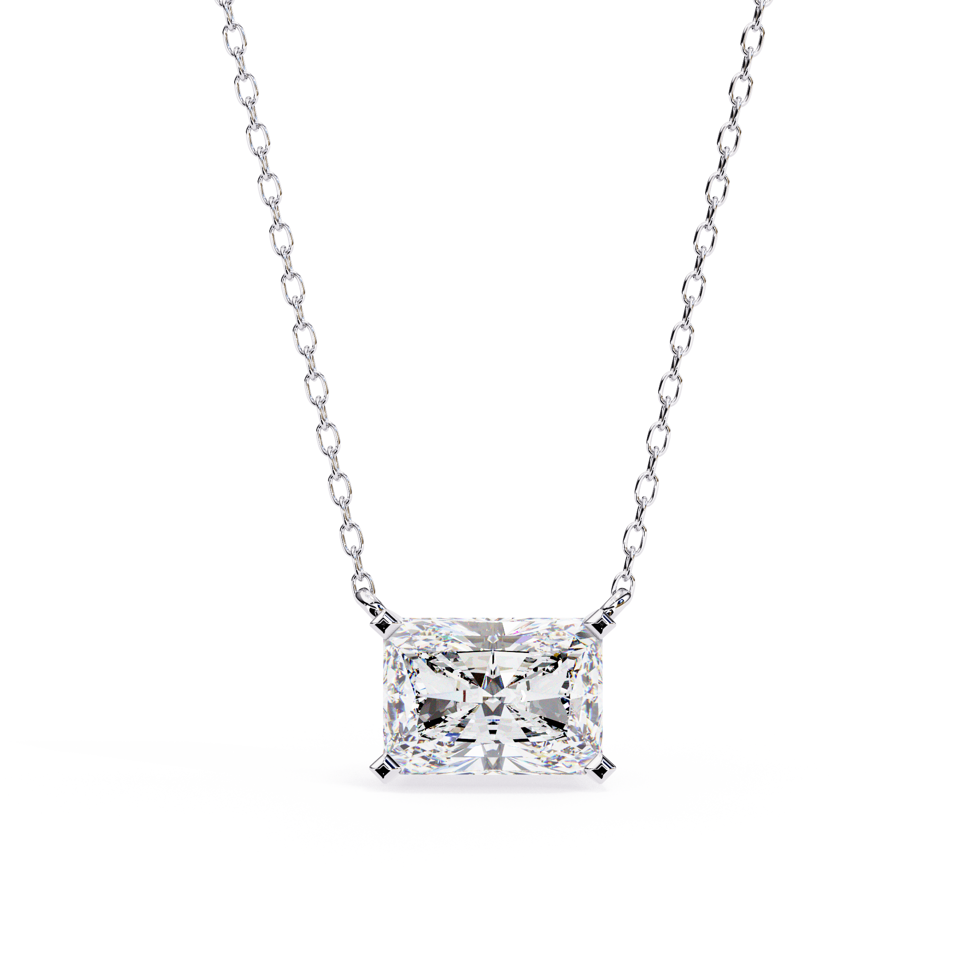 Classic 4 Prong Basket Radiant Cut Lab Created Diamond Solitaire Necklace