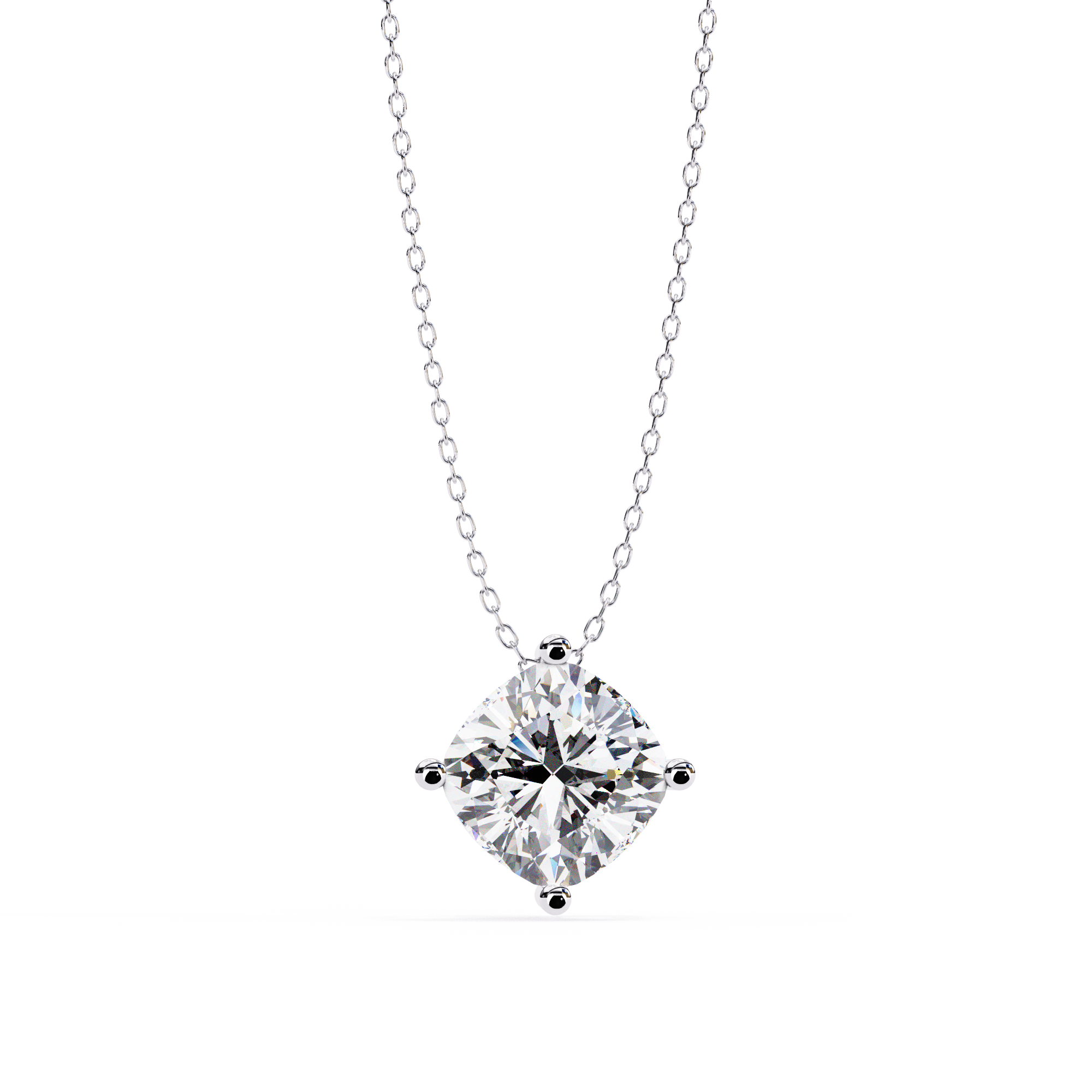 Classic 4 Prong Basket Cushion Lab Created Diamond Solitaire Necklace