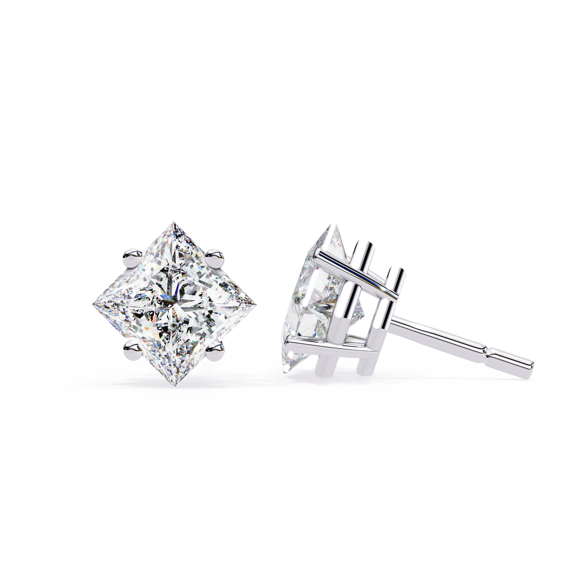 Classic Princess Cut Diamond Four Prong Stud Earrings (F/G VS+)