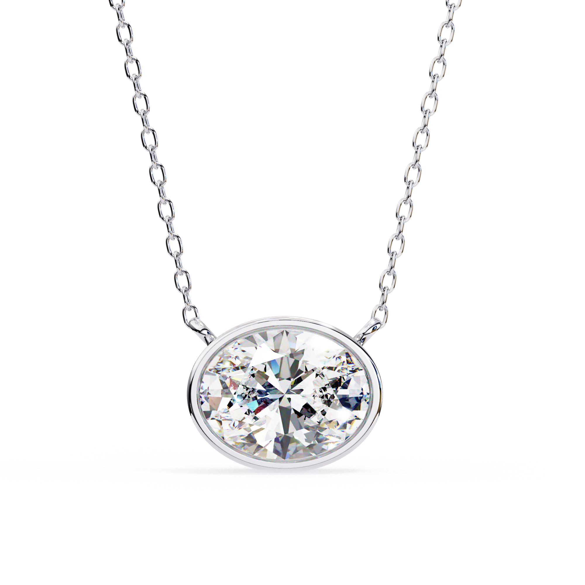 Classic Oval Bezel Set Lab Created Diamond Solitaire Necklace