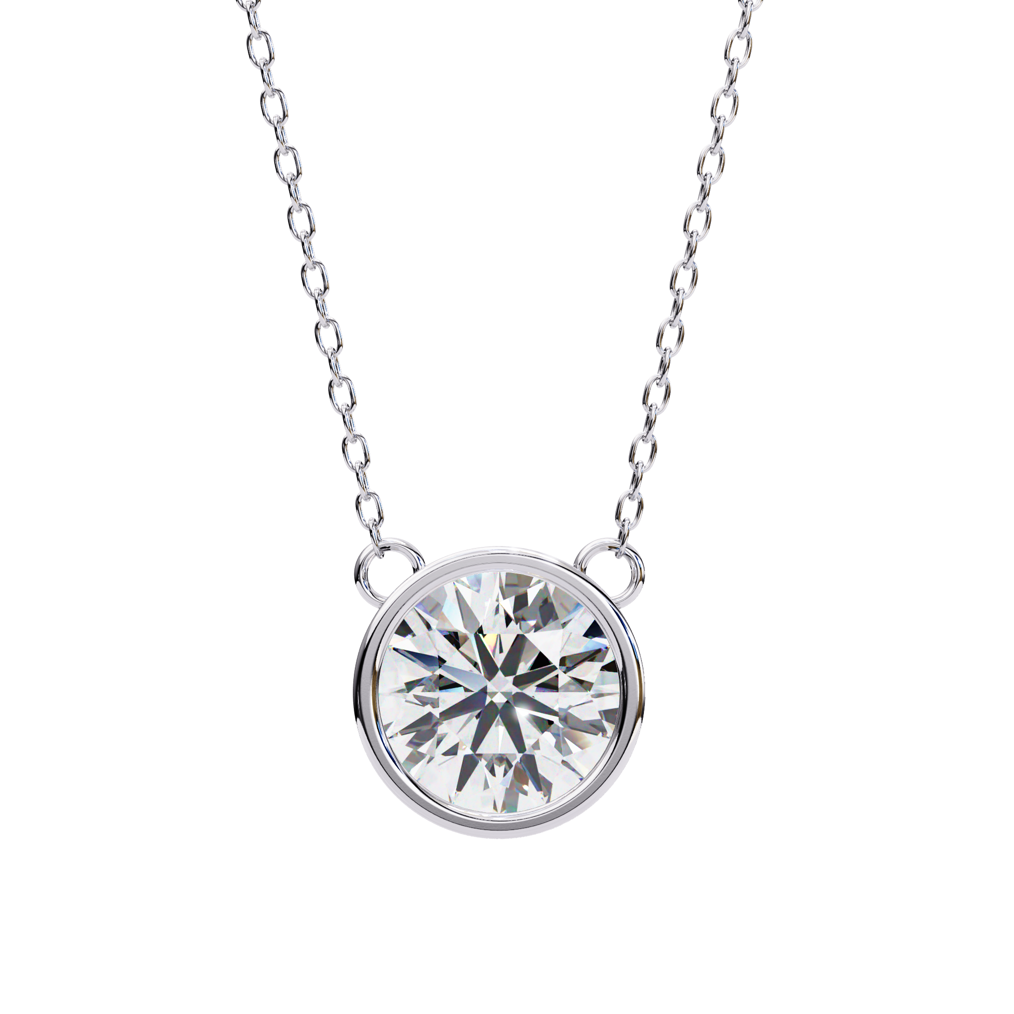 Classic Round Bezel Set Lab Created Diamond Solitaire Necklace