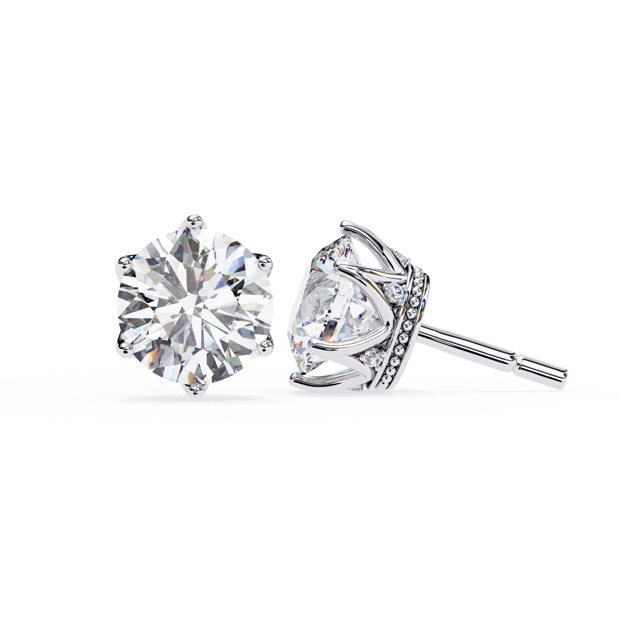 Classic Round Diamond Six Prong Crown Stud Earrings (F/G VS+)