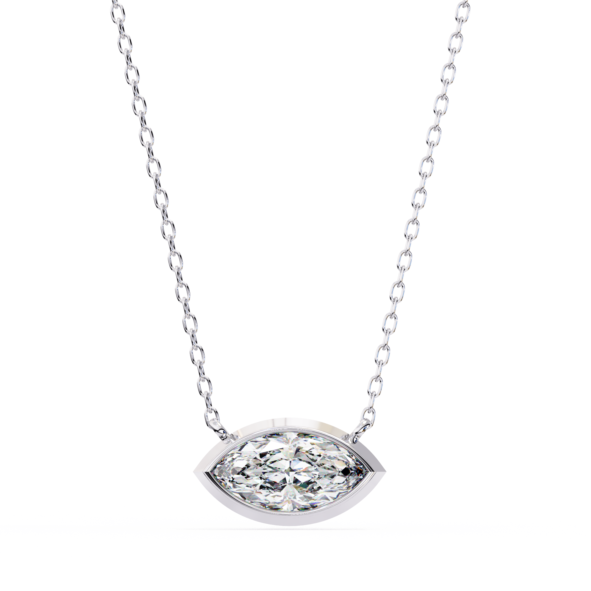 Classic Marquise Bezel Set Lab Created Diamond Solitaire Necklace