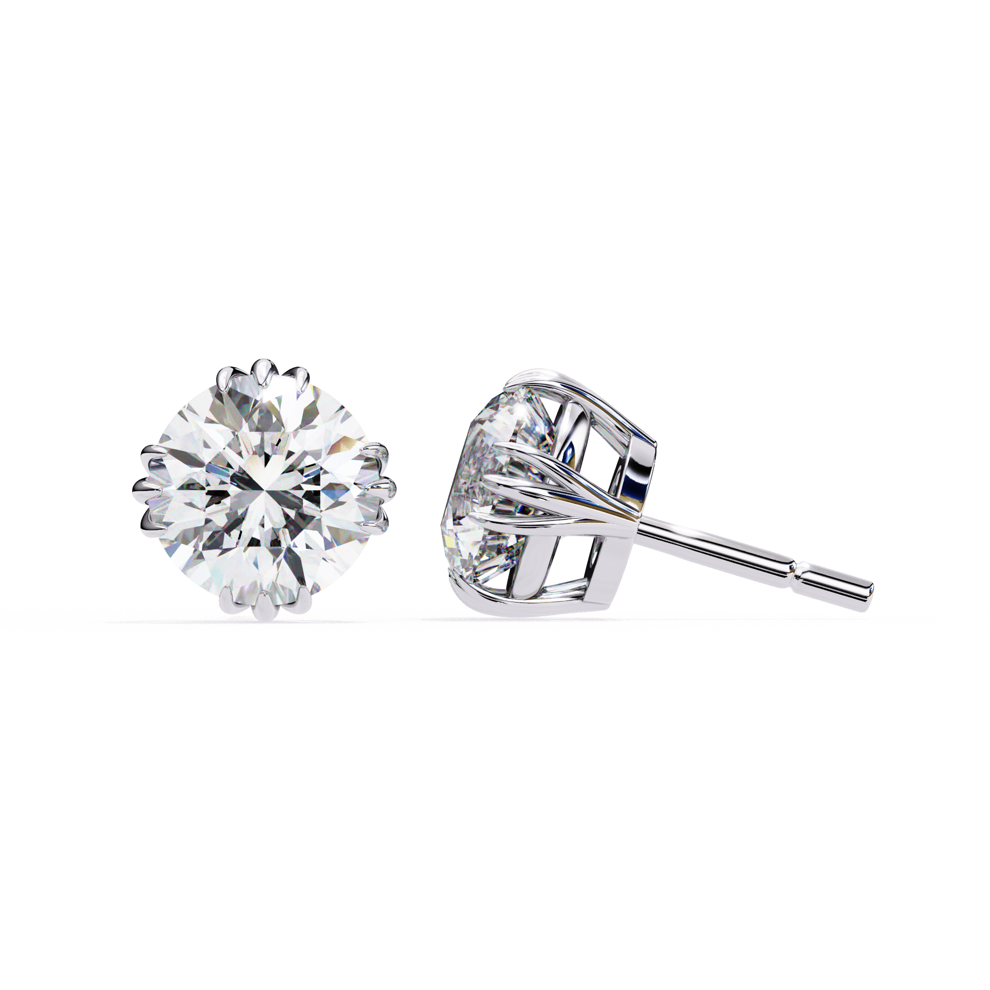 Classic Round Diamond Trinity Prong Stud Earrings (F/G VS+)