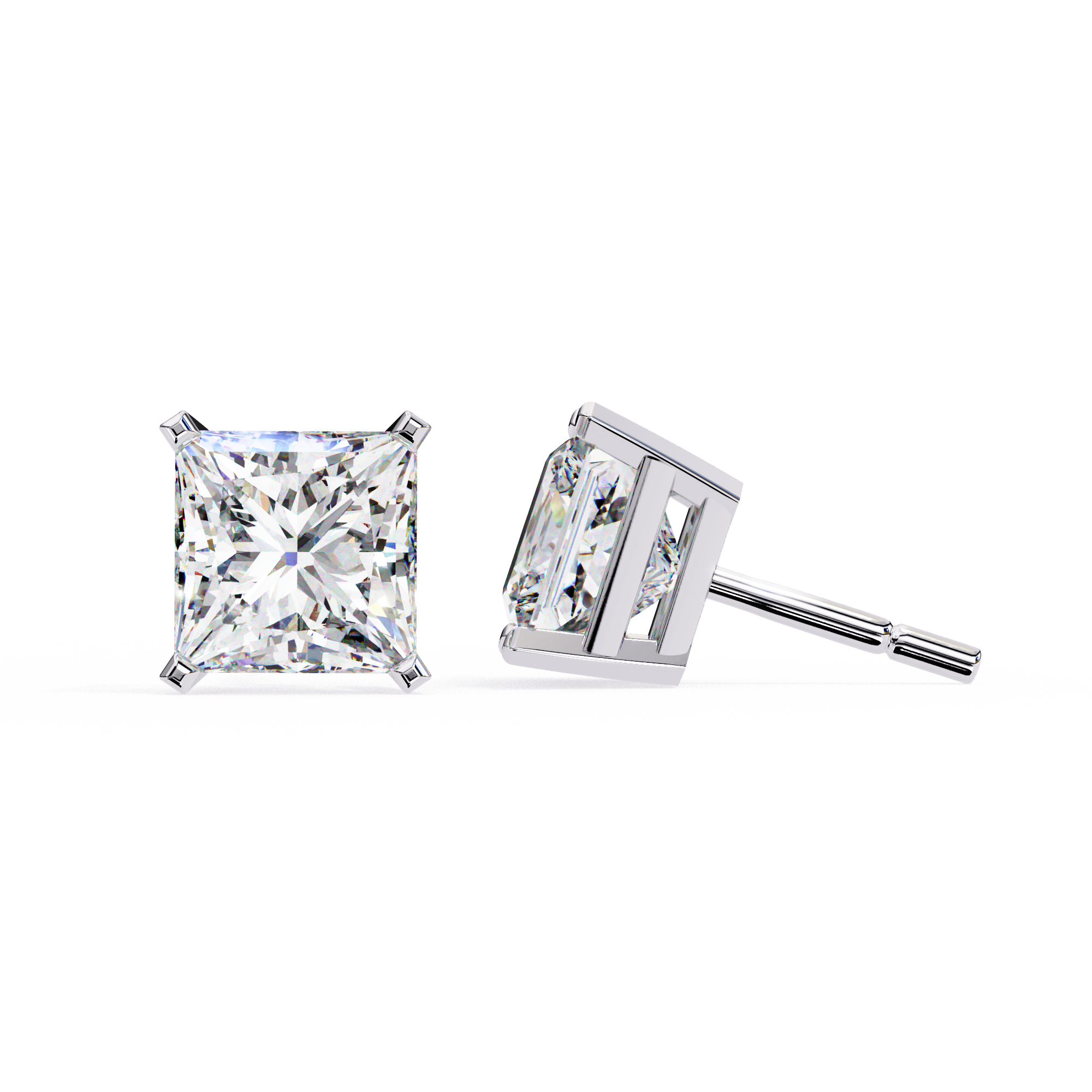 Classic Princess Cut Diamond Four Prong Martini Stud Earrings (F/G VS+)