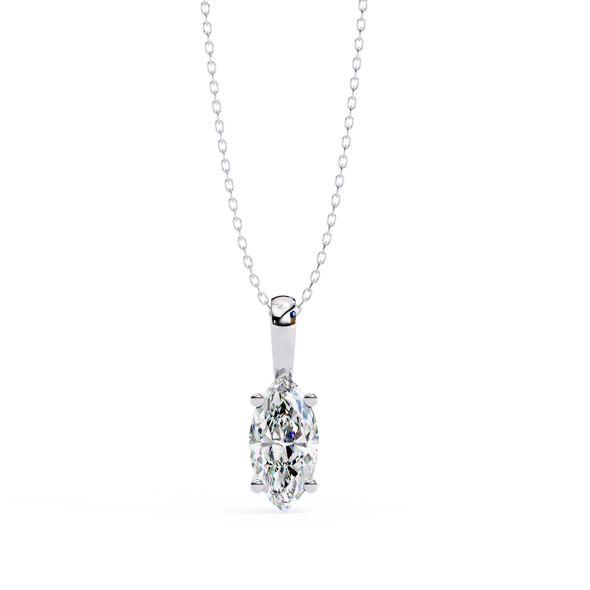 Classic 4 Prong Basket Marquise Lab Created Diamond Solitaire Necklace