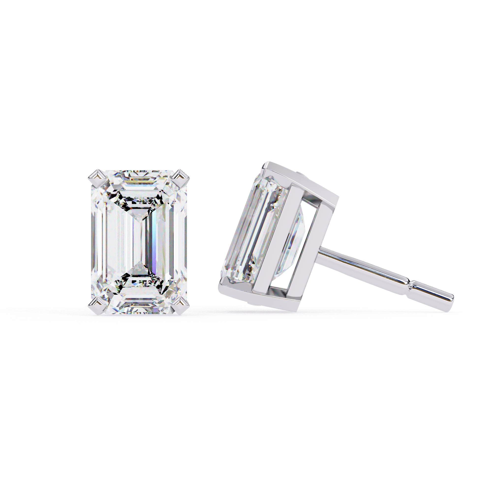 Classic Emerald Cut Diamond Four Prong Stud Earrings (F/G VS+)