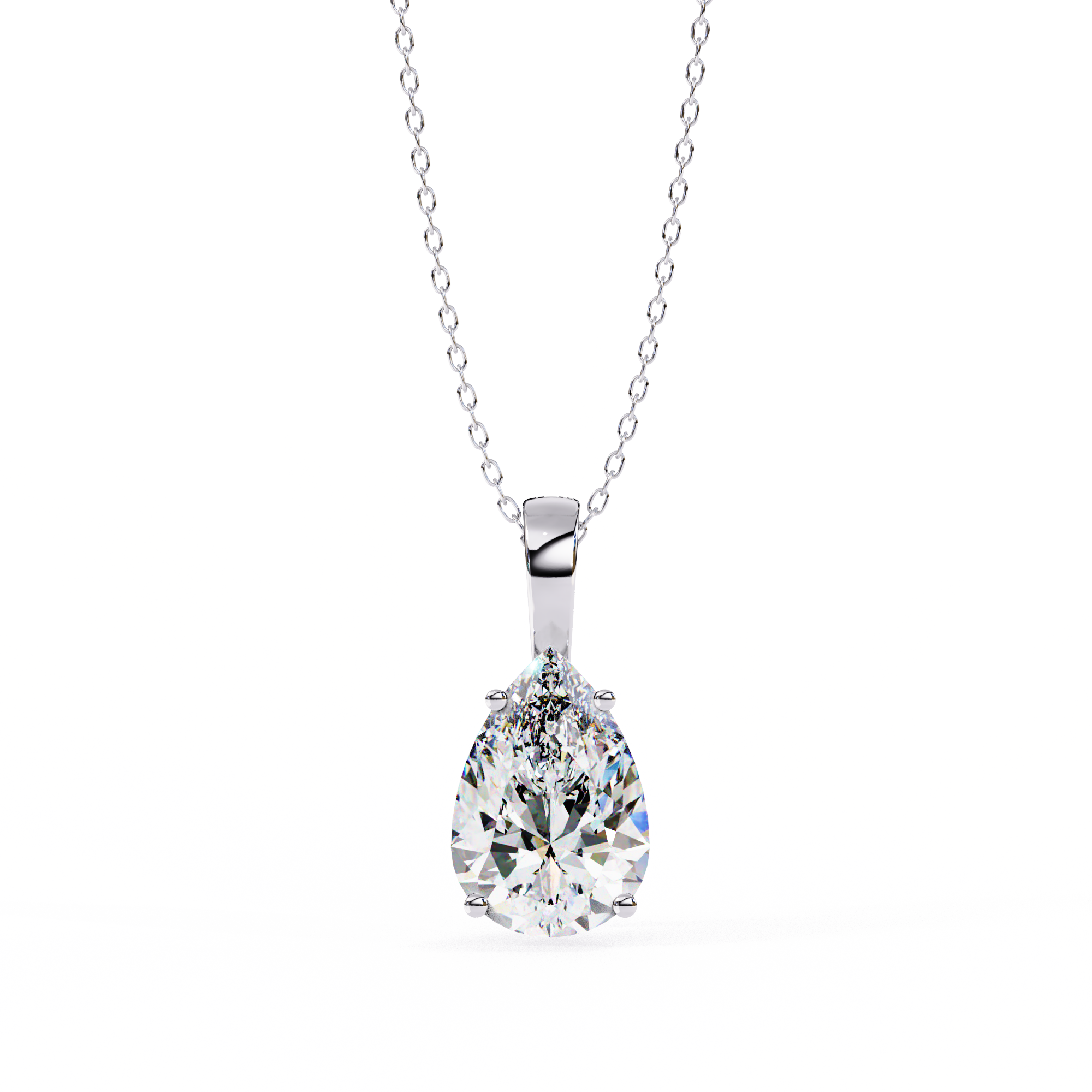 Classic 4 Prong Basket Pear Lab Created Diamond Solitaire Necklace