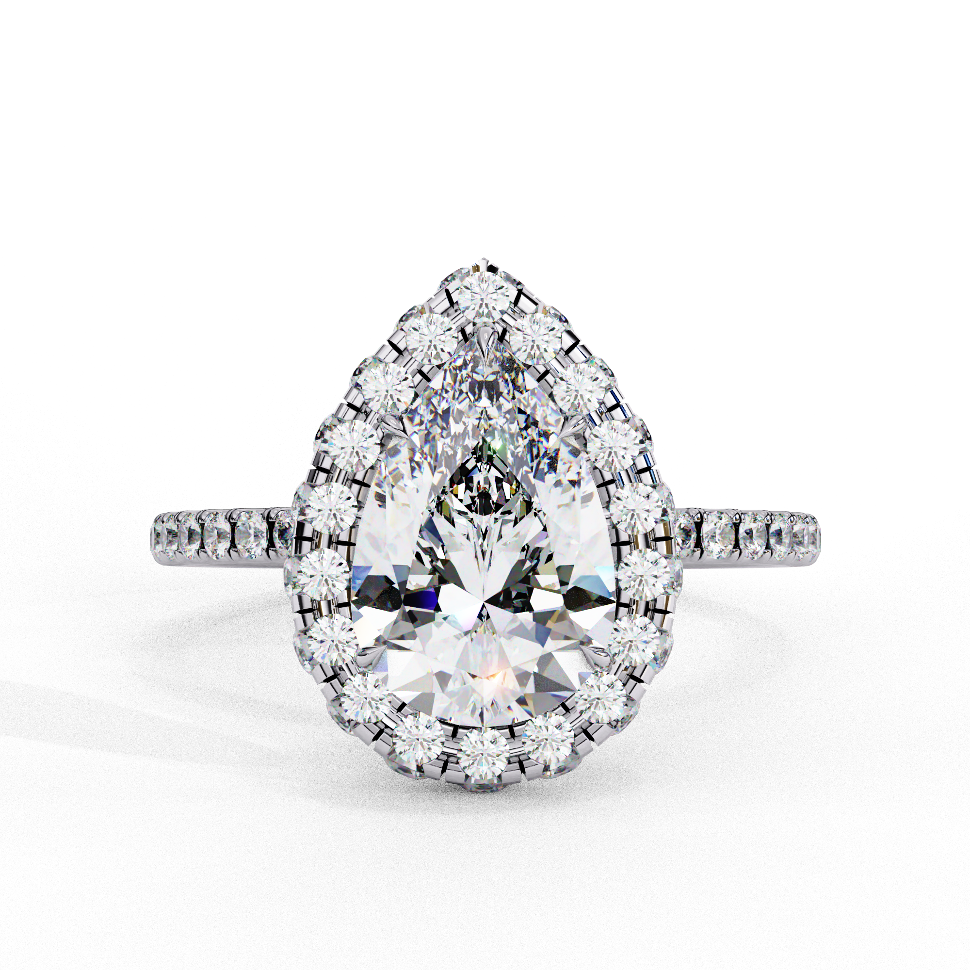 Pear Solitaire Ring with Crown Halo