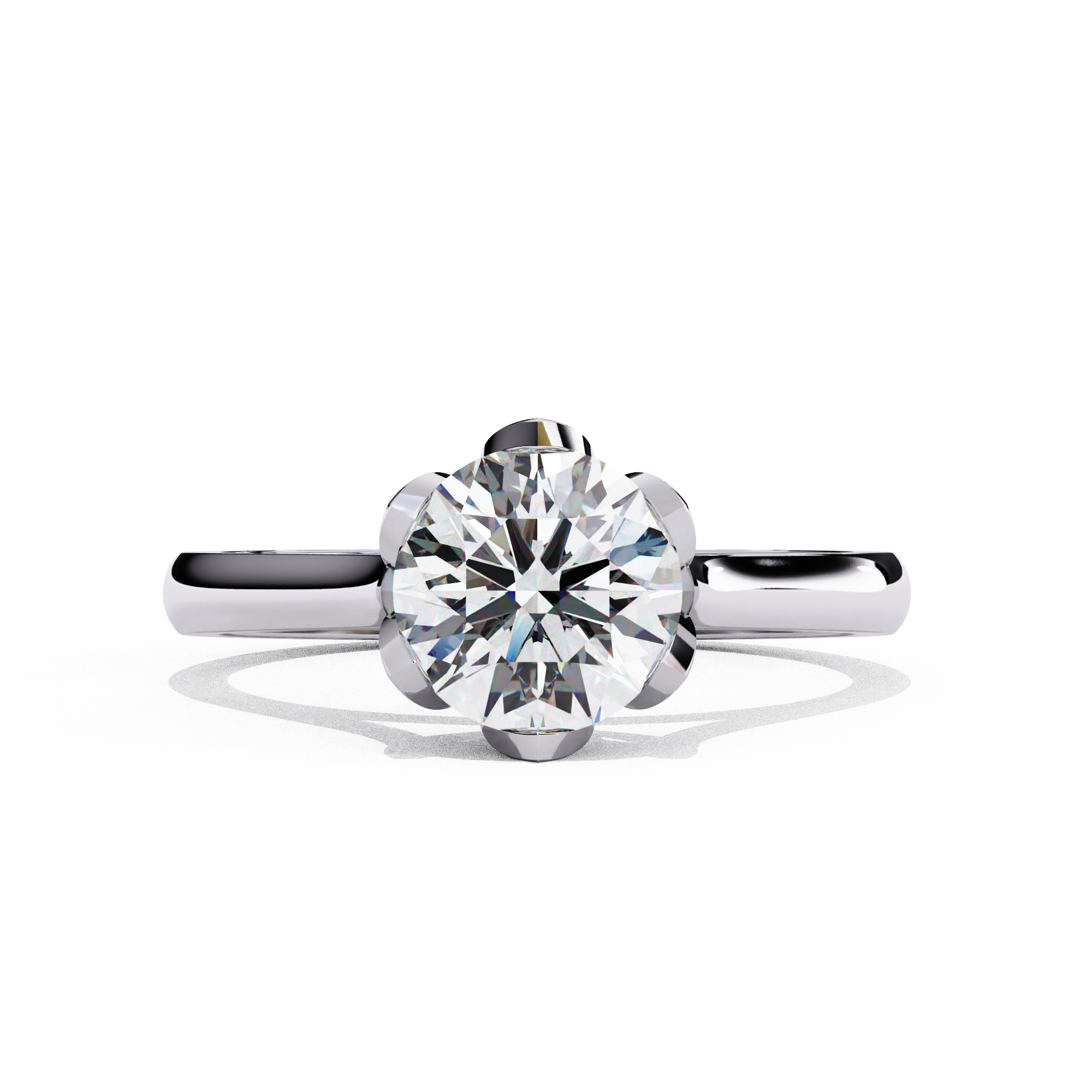 Floral Round Brilliant Solitaire Ring