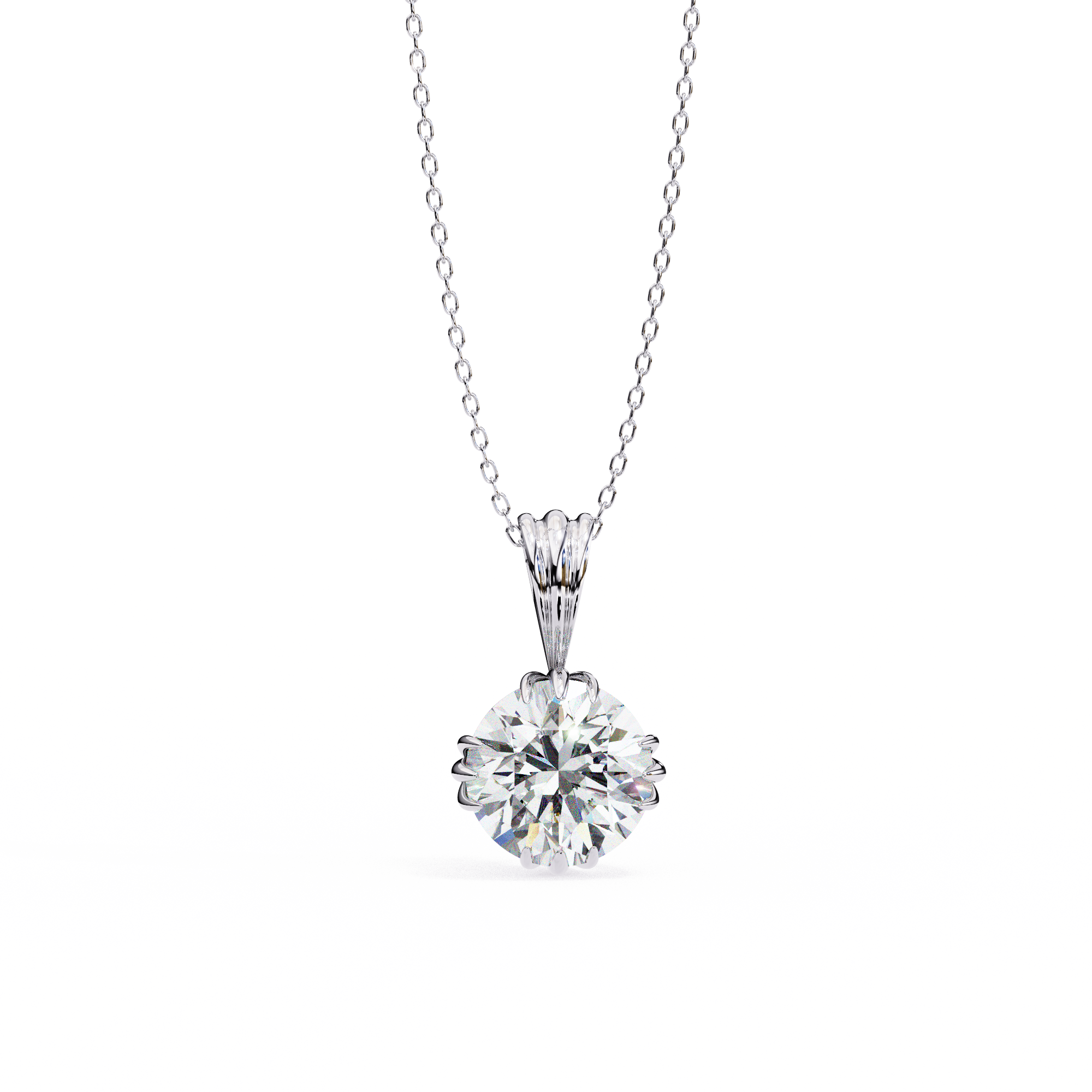 Classic Trinity Claw Prong Basket Round Lab Created Diamond Solitaire Necklace